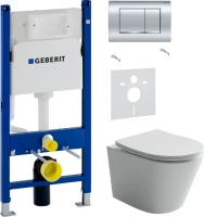 Комплект Унитаз подвесной Ceramicanova Balearica Rimless CN6000 белый + Звукоизоляция Geberit + Инсталляция Duofix Delta 458.163.21.1 с кнопкой смыва, хром