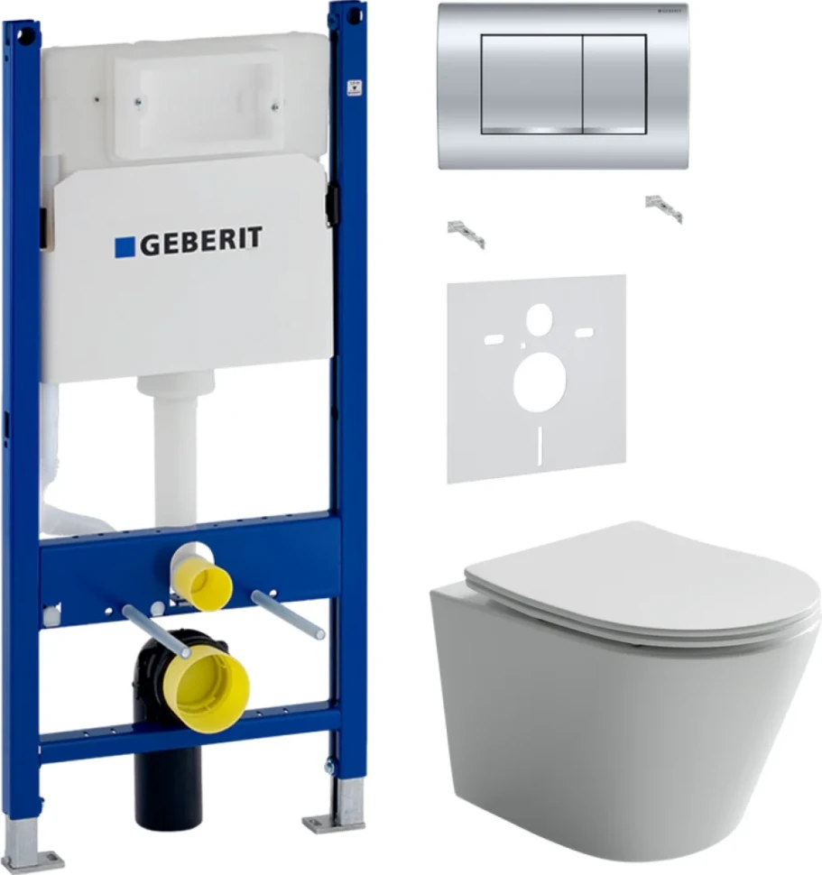Комплект Унитаз подвесной Ceramicanova Balearica Rimless CN6000 белый + Звукоизоляция Geberit + Инсталляция Duofix Delta 458.163.21.1 с кнопкой смыва, хром