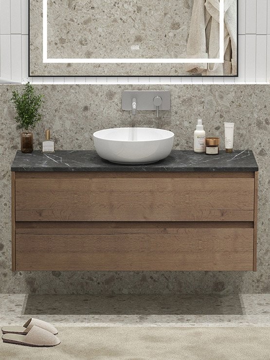 Тумба с раковиной BelBagno Kraft 120 со столешницей, без отвертсия под смеситель, 2 ящика, rrovere tabacco