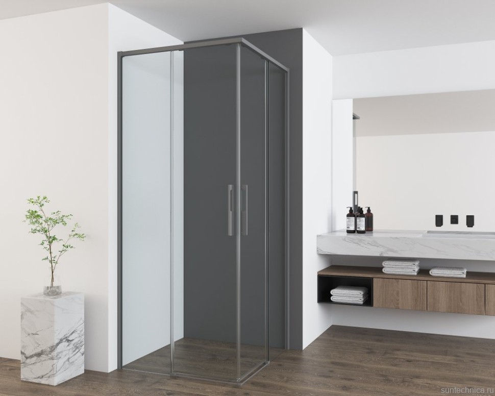 Душевой уголок Vincea Ultima VSS-7UL1010CLGM 100х100 см, профиль вороненая сталь, стекло прозрачное