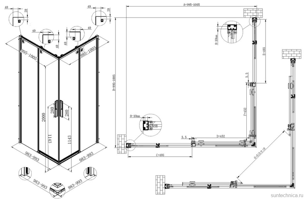 Душевой уголок Vincea Ultima VSS-7UL1010CLGM 100х100 см, профиль вороненая сталь, стекло прозрачное