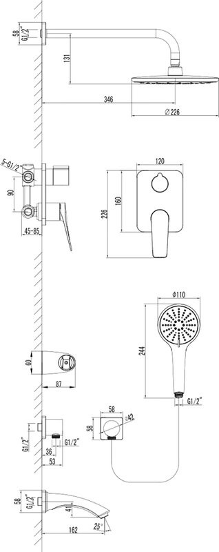 Душевой комплект Lemark Bronx LM3722GM С ВНУТРЕННЕЙ ЧАСТЬЮ, графит
