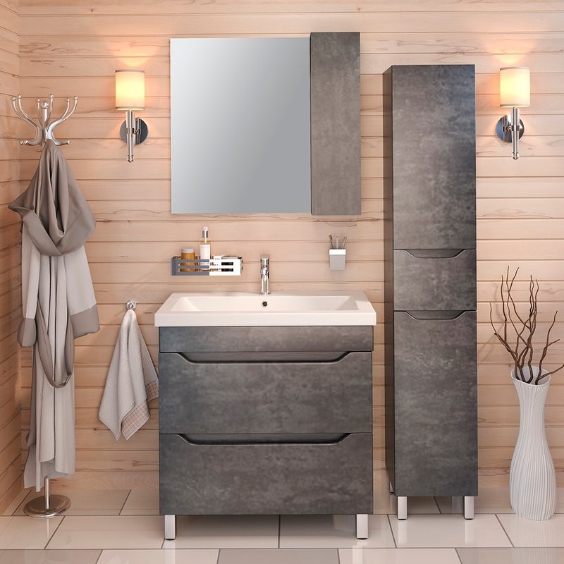Мебель для ванной комнаты Emmy Стоун 80 напольная, серый бетон