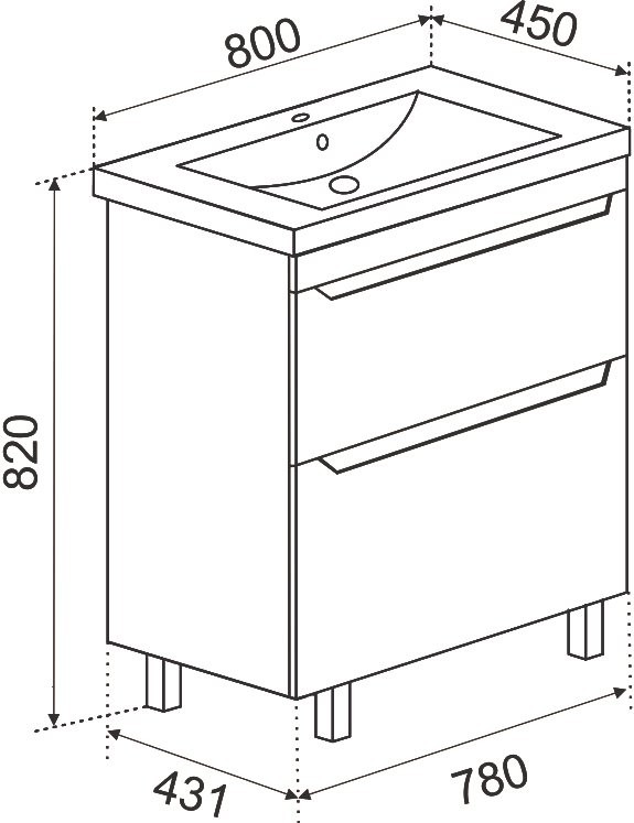 Мебель для ванной комнаты Emmy Стоун 80 напольная, серый бетон