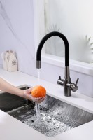 Смеситель для кухни Paulmark Salix 213419-GM, вороненая сталь, черный, с гибким изливом