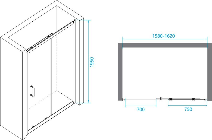 Душевой уголок RGW Passage PA-14+110 см (158-162)x110x195 профиль хром, стекло прозрачное