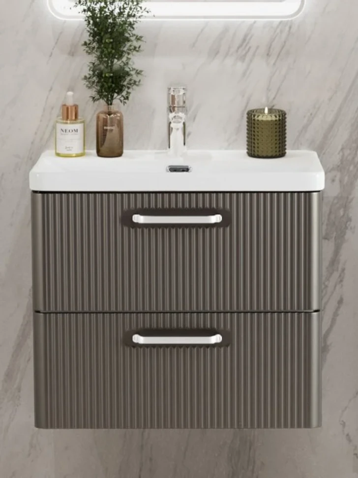 Мебель для ванной комнаты BelBagno Due 60 ручки белые, оружейная сталь