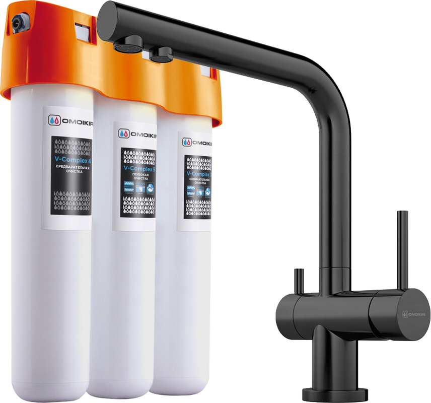 Комплект Смеситель Omoikiri Nagano GB, графит + Фильтр Pure Drop Lite
