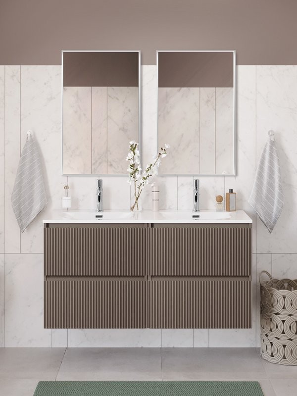 Мебель для ванной комнаты BelBagno Uno 120 подвесная, 4 ящика, матовая бежевая, раковина CZR-8073-120-2