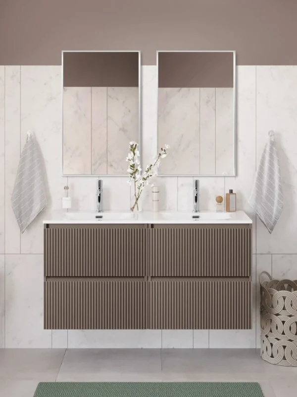 Мебель для ванной комнаты BelBagno Uno 120 подвесная, 4 ящика, матовая бежевая, раковина CZR-8073-120-2