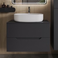 Тумба с раковиной Orange Line 80 подвесная, 2 ящика, матовый графит с раковиной B08-600W
