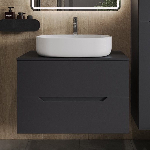 Тумба с раковиной Orange Line 80 подвесная, 2 ящика, матовый графит с раковиной B08-600W