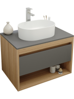 Тумба с раковиной Teymi Ritta 75 дуб эврика, матовый графит, раковина Iva 46