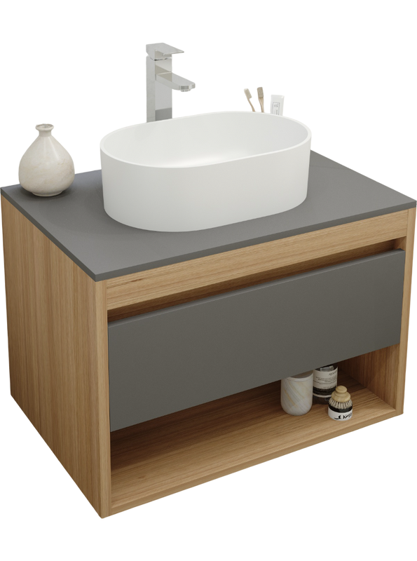 Тумба с раковиной Teymi Ritta 75 дуб эврика, матовый графит, раковина Iva 46
