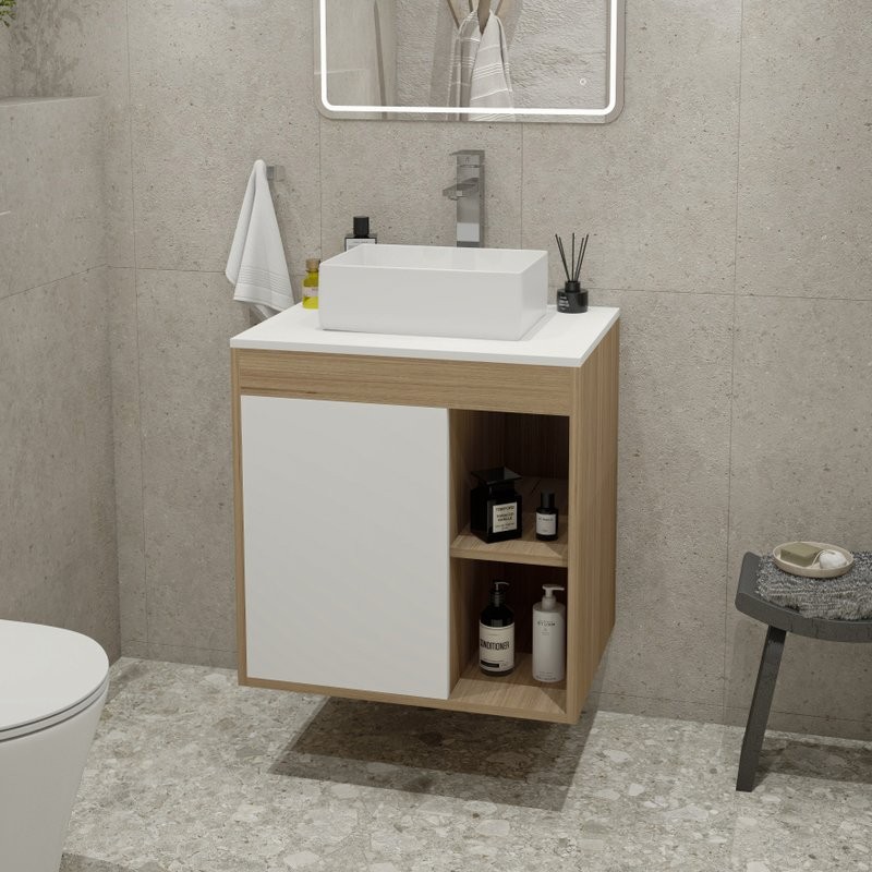 Тумба с раковиной Teymi Nura 60 дуб эврика, матовая белая, раковина Helmi Mini 38