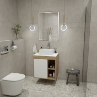 Тумба с раковиной Teymi Nura 60 дуб эврика, матовая белая, раковина Helmi Mini 38