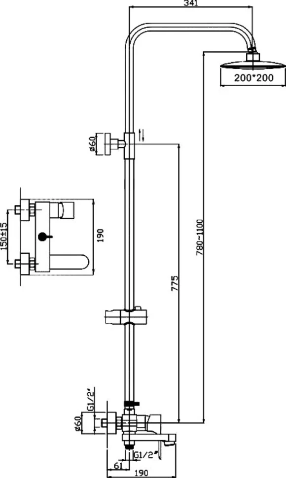 Душевая стойка Haiba HB24816-3 пепельная