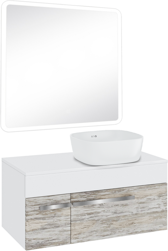 Мебель для ванной комнаты Runo Вудлайн 85 скандинавский дуб, раковина Bella 40