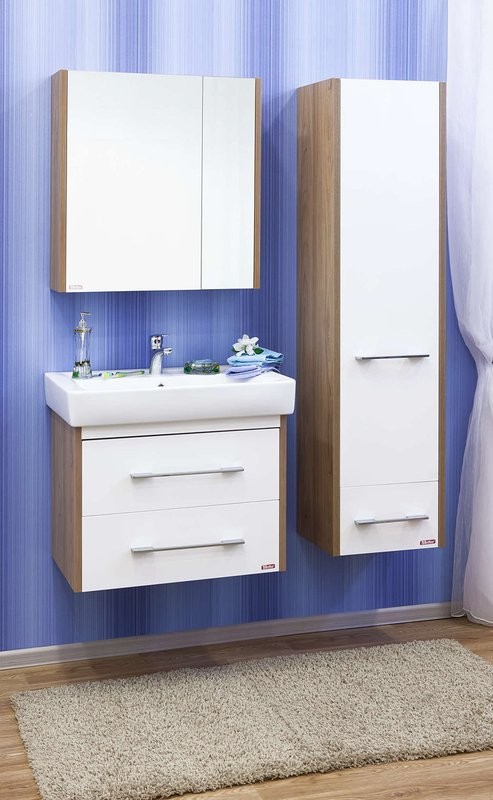 Тумба под раковину Sanflor Ларго 2 70, подвесная, швейцарский вяз, белая