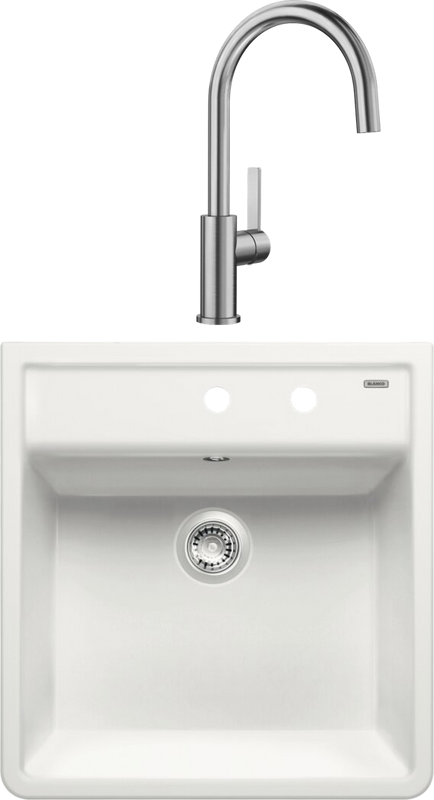 Комплект Мойка Blanco Panor 514501 белая глянцевая, два отверстия + Смеситель Candor 523120