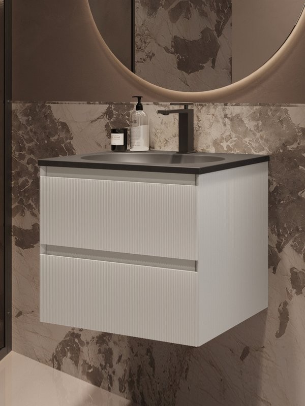 Тумба с раковиной Vincea Welle 60 m.white soft-touch, раковина VCB-4H600G серый шелк