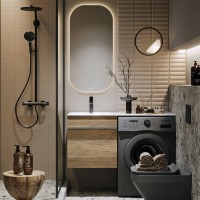 Тумба с раковиной Aqwella Terra 53 L подвесная, под стиральную машину, дуб балтийский