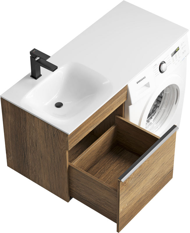 Тумба с раковиной Aqwella Terra 53 L подвесная, под стиральную машину, дуб балтийский