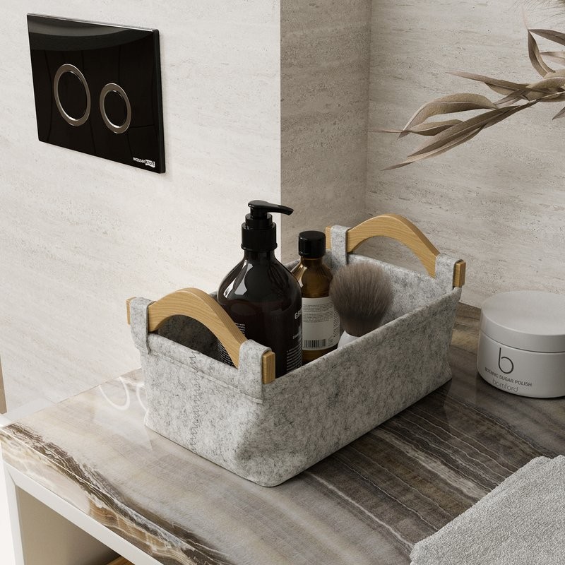 Корзина для белья Wasserkraft Aula WB-110-S серая, прямоугольная, текстиль, дерево