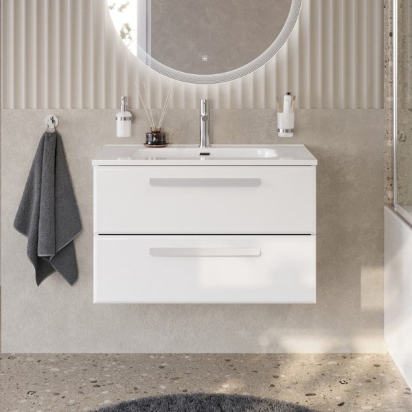 Тумба с раковиной Cezares Eco Cer-N 80 bianco lucido, раковина Duet 80, ручки сатин