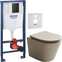 Комплект Унитаз подвесной Ceramicanova Balearica Rimless CN6000MC капучино матовый + Звукоизоляция Grohe + Инсталляция Solido 38811KF0 3 в 1 с кнопкой смыва