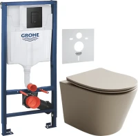 Комплект Унитаз подвесной Ceramicanova Balearica Rimless CN6000MC капучино матовый + Звукоизоляция Grohe + Инсталляция Solido 38811KF0 3 в 1 с кнопкой смыва