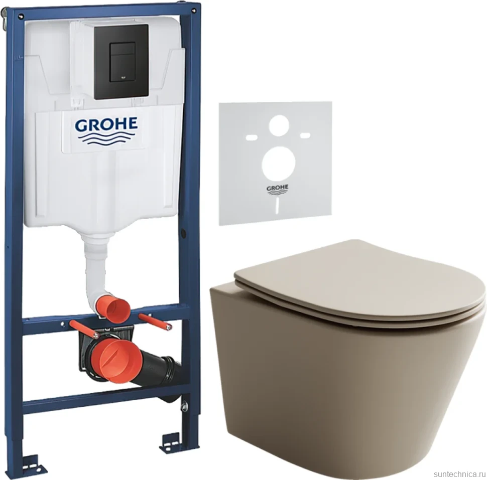 Комплект Унитаз подвесной Ceramicanova Balearica Rimless CN6000MC капучино матовый + Звукоизоляция Grohe + Инсталляция Solido 38811KF0 3 в 1 с кнопкой смыва