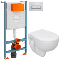 Комплект Унитаз подвесной Seramiksan Natura + Крышка + Инсталляция VitrA V-Fix Core 738-5800-01 с кнопкой смыва Root S 740-2380 хром