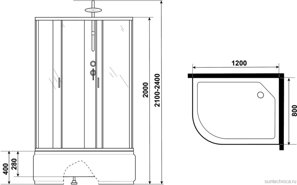 Душевая кабина Niagara Classic NG-2510-14RBKT 120х80 см, без крыши, с тропическим  душем