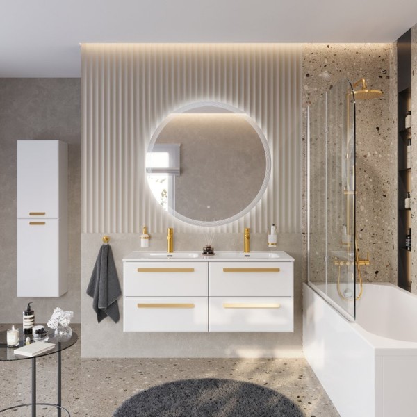 Мебель для ванной комнаты Cezares Eco Cer-N 120 4 ящика, bianco lucido, раковина Duet 120, двойная, ручки сатиновое золото