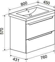 Мебель для ванной комнаты Emmy Стоун 80 подвесная, серый бетон