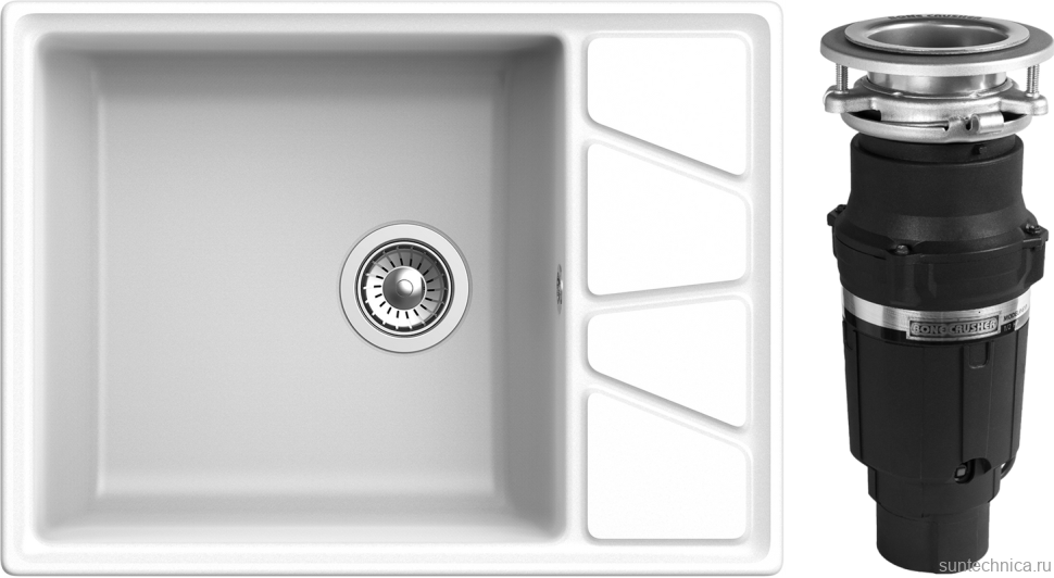 Комплект Мойка GranFest Vertex GF-V-680L иней + Измельчитель Bone Crusher BC 610-AS
