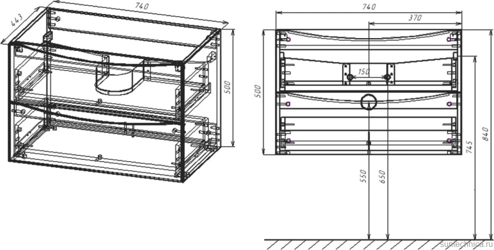 Мебель для ванной комнаты Vincea Mia 75 бетон, раковина VCB-3M750W 75 см, белая