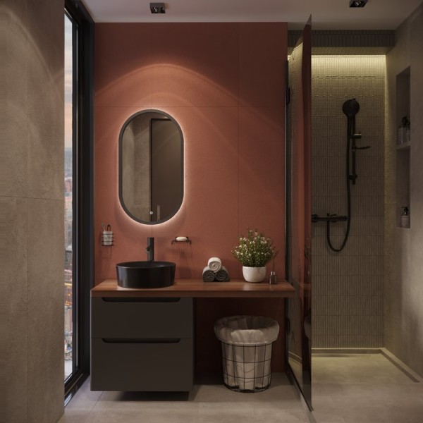 Мебель для ванной комнаты STWORKI Берген 60 серая с темной столешницей 122, с раковиной на выбор