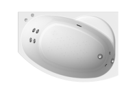 Акриловая ванна Radomir Монти Стандарт 150x105 см, угловая, правая, пристенная, с гидромассажем, белая, асимметричная, с каркасом, с экраном, с сиденьем, со сливом-переливом