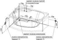 Акриловая ванна Radomir Монти Стандарт 150x105 см, угловая, правая, пристенная, с гидромассажем, белая, асимметричная, с каркасом, с экраном, с сиденьем, со сливом-переливом