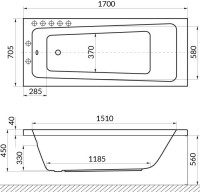 Акриловая ванна Excellent Ava 170x70 см, пристенная, белая, с каркасом