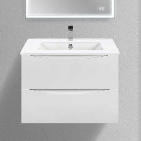 Тумба с раковиной Vincea Mia Slim 70, 2 ящика, белая глянцевая