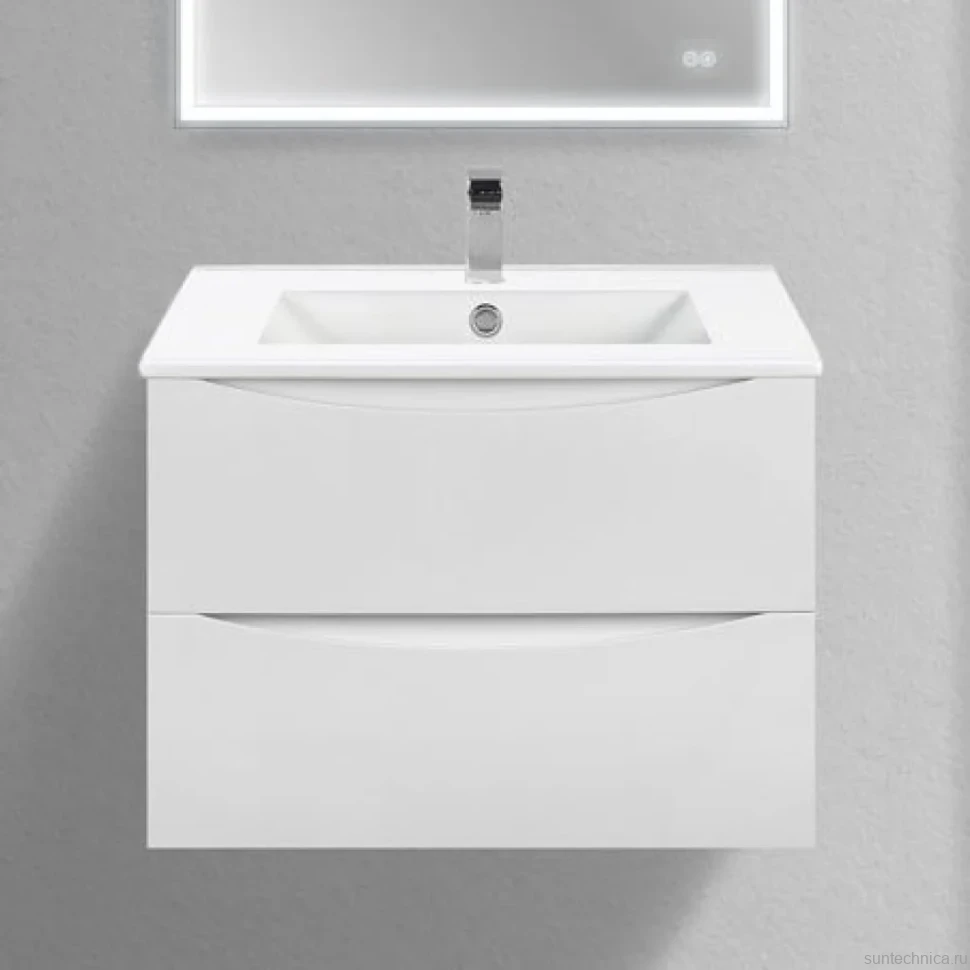 Тумба с раковиной Vincea Mia Slim 70, 2 ящика, белая глянцевая