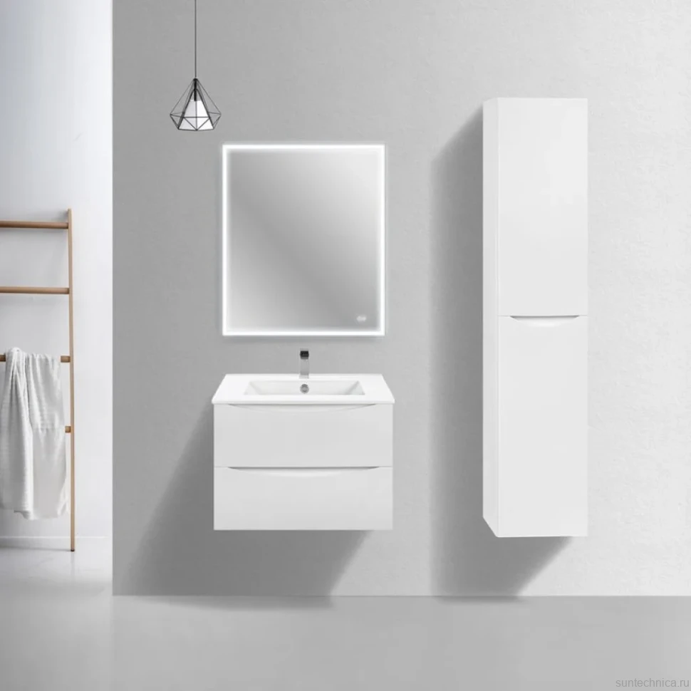 Тумба с раковиной Vincea Mia Slim 70, 2 ящика, белая глянцевая