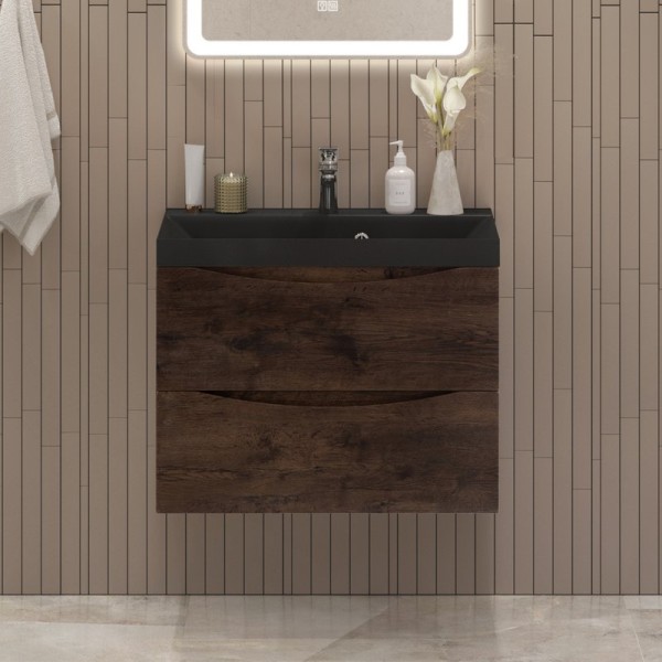 Тумба с раковиной BelBagno Marino 70 подвесная, rovere moro, черная раковина