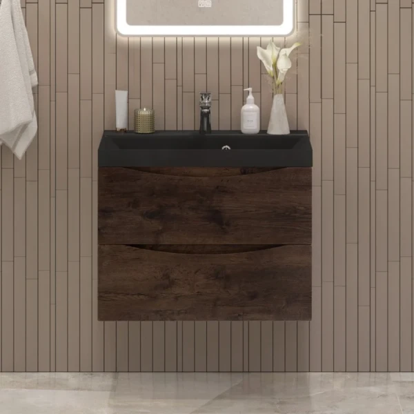 Тумба с раковиной BelBagno Marino 70 подвесная, rovere moro, черная раковина