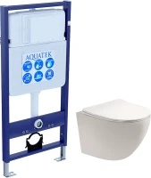 Комплект Унитаз подвесной AQUATEK Европа AQ1900-00 безободковый, с микролифтом + Инсталляция Standard INS-0000012