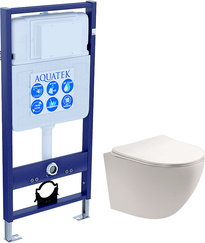 Комплект Унитаз подвесной AQUATEK Европа AQ1900-00 безободковый, с микролифтом + Инсталляция Standard INS-0000012