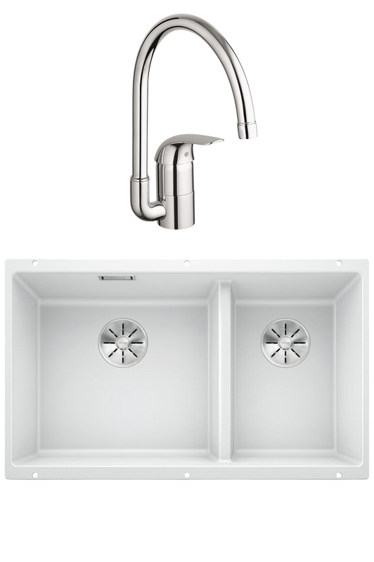 Комплект Мойка Blanco Subline 430/270-U белая + Смеситель Grohe Euroeco